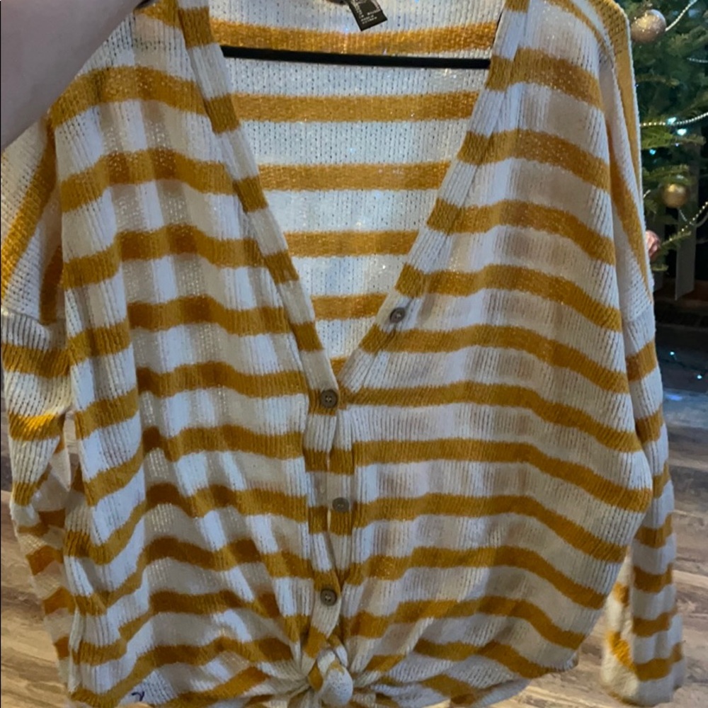 White and yellow striped sweater